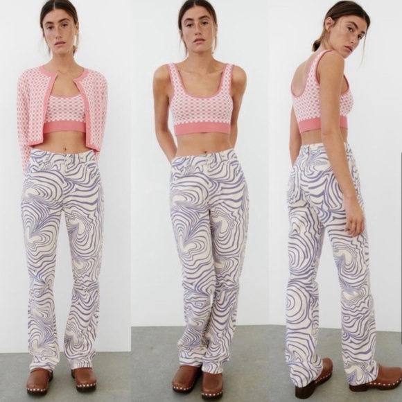 Zara White & Purple Printed Straight Leg Jeans Size 2 - Picture 10 of 11